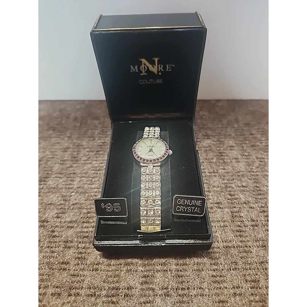 Moore Couture genuine crystal wristwatch‎ is packaged W/ box